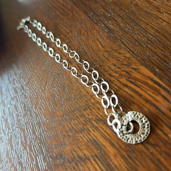 Stamped silver Silpada large link chain necklace w floating hammered pendant - Picture 9 of 11
